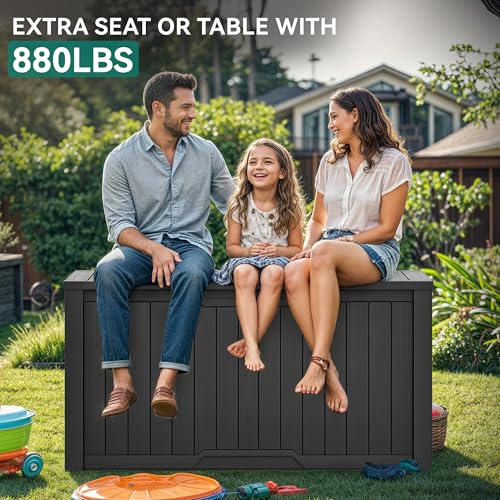 YITAHOME XXL 240 Gallon Large Outdoor Storage Deck Box for Patio Furniture, Outdoor Cushions, Garden Tools and Sports/Pools Equipment, Weather Resistant Resin, Lockable (Black) - color: Black, size: 240 Gallon, style: Deck Box