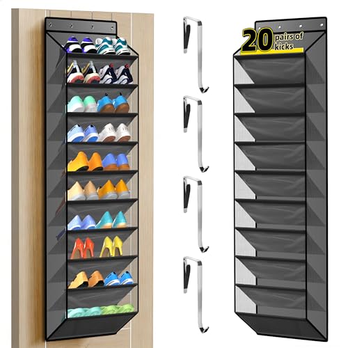 PAULONE 10-Pocket Multi-Use Over the Door Organizer, Heavy Duty 95lbs Capacity with Breathable Mesh, Versatile Hanging Storage for Shoes, Toys, Office Supplies-Classic (Slate Grey, 10-Shelf,) - color: Slate Grey, size: 10-Shelf,