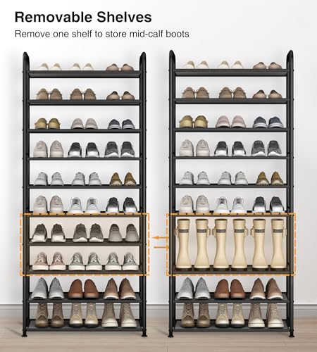 STO STO 10-Tier Shoe Rack with Sturdy Mesh Shelves, Tall Metal Shoe Organizer for Entryway, Closet, Garage, Front Door, Holds 30 Pairs, Free Standing Large Shoe Storage Shelf, Adjustable Feet, Black - size: 10-Tier Standard