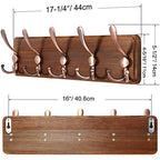 SKOLOO Rustic Pine Wood Wall Coat Rack with 5 Triple Hooks, 16" Stud Spacing, Farmhouse Wall Mounted Coat Rack for Hanging Backpack, Jacket, Hat - color: Brown Plate & Antique Hook, size: 1 Item-5 Hooks
