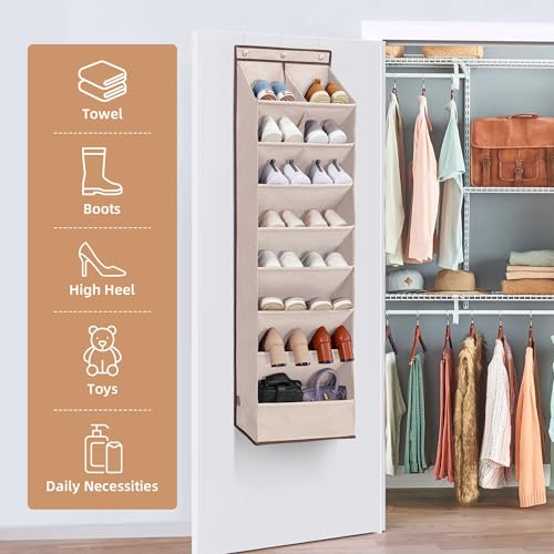 STORAGE MANIAC Over the Door Shoe Organizer Heavy-Duty Large Deep Pocket Hanging Shoe Organizer Shoe Rack Door Closet Shoe Organizer for Wall, Dorm & Narrow Door Storage Shoe Holder Oat Beige, 1 Pack - color: Oat Beige, size: 1 pack