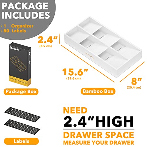SpaceAid Bamboo Silverware Drawer Organizer with Labels, Kitchen Utensil Tray Holder Organizer for Flatware, Cutlery, Spoon and Knives Drawer Storage Organization (White, 6 Slots) - color: White
