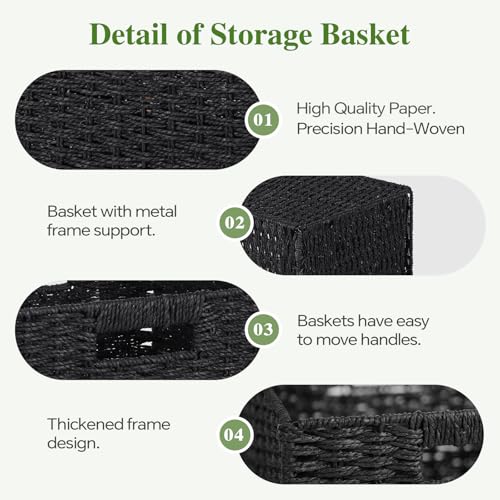 Woven Wicker Storage Baskets 2-Pack, 11x11 Handwoven Paper Rope Organizer Bins, Foldable Cube Storage Cubes with Built-in Handles for Shelves and Closet Organization(Classic Black) - color: Classic Black, size: 2 Pack
