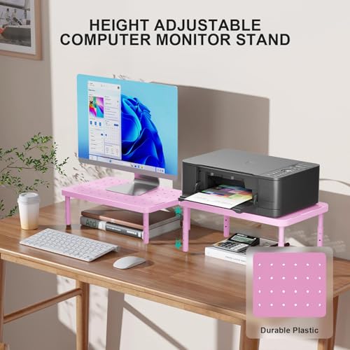 WALI Computer Monitor Stand for Desk, Adjustable Laptop Riser, Desk Monitor Stand Underneath Storage for Office, Home, School Supplies (PTT001-P), 1 Pack, Pink - color: Pink, size: Basic