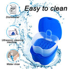 Dental Retainer Cup Holder Mouthguard Cleaning Case with Strainer Basket, Denture Bath Box Storage Cup Holder for Travel Cleaning - Dark Blue - color: Dark Blue