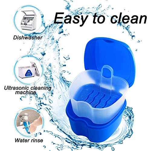 Dental Retainer Cup Holder Mouthguard Cleaning Case with Strainer Basket, Denture Bath Box Storage Cup Holder for Travel Cleaning - Dark Blue - color: Dark Blue
