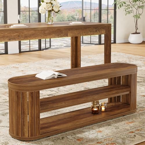 Tribesigns 47.2" Wooden Entryway Bench with 2-Tier Shoe Storage, Farmhouse Dining Bench with Adjustable Foot Pads, End of Bed Stool for Bedroom, Hallway, Living Room, Dining Room, Rustic Brown - color: Brown