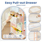 Goovilla Kitchen Cart with Drawers, 4 Tier Metal Rolling Utility Cart Organizer on Lockable Wheels with Wooden Top, White Fruit Vegetable Storage Rack Also for Cans, Snack, Craft, Art, Office, Beauty - size: White