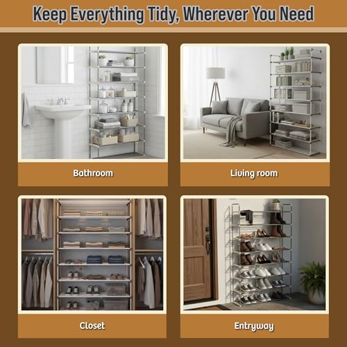 Home-Complete Shoe Rack - 8-Tier Shoe Organizer for Closet, Bathroom, Entryway - Shelf Holds 40 Pairs Sneakers, Heels, Boots (White) - color: White, size: 8-Tier