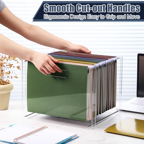 Dispowreath 24 Hanging File Folder with Acrylic Organizer for Letter/a4 Size Desktop Clear File Storage Box with Handles for Home Work Office Use(Neutral,Classic) - color: Neutral, style: Classic