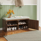 Shoe Cabinet Bench with Cushion,Double Layered Wooden Shoe Bench with Soft Cushion,Shoe Rack for Entryway,Bedroom,Living Room (Walnut Sturdy Entryway Bench) - color: Walnut Sturdy Entryway Bench