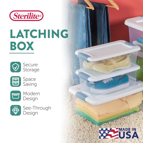 Sterilite 12-Pack Latching Box, Under Bed Storage Bins with Lids, Clear Plastic, 6 Quart - Heavy-Duty Organizing Containers for Closet, Bathroom, and Office - size: 6 Quart, style: 12 Pack