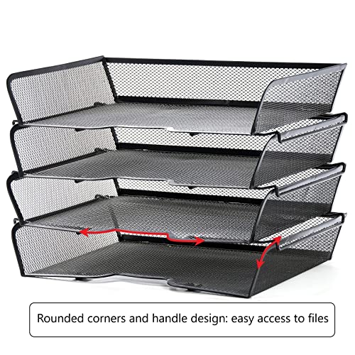 4 Tier Mesh Stackable File Trays Letter Trays,Office Paper Organizer for Desk,File Organizers and Storage,Black