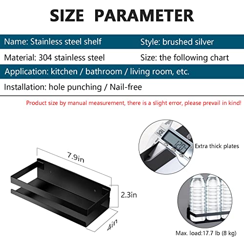 Rustproof Metal Storage Floating Shelves Wall Mounted Rectangular Shelf for Bedroom,Bathroom, Living Room, Kitchen, and Laundry Room,Nail-Free Wall-Mounted Shelves（7.9 Inch Black） - color: Black, size: 7.9in（20cm)