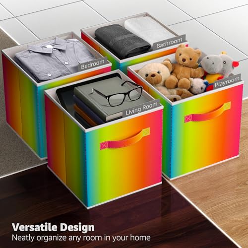 Sorbus 11 Inch Fabric Storage Cubes - Sturdy Collapsible Storage Bins & Handle - 6 Foldable Baskets for Organizing Clothes - Multi Colored Storage Baskets for Shelves (Colorful, 11 Inch) - color: Colorful, size: 11 Inch