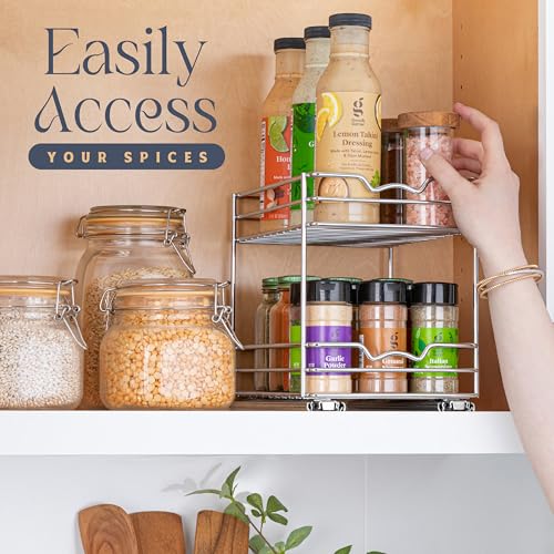 Pull Out Cabinet Organizer for Spices, Cans - Heavy Duty with Lifetime Limited Warranty- Pull Out Spice Rack- Cabinet Pull Out Shelf for Cans,Dishes, Etc, 6.-1/2"W x 10-3/8"D x 8-7/8"H, Chrome - size: 6.5 Inch - Double