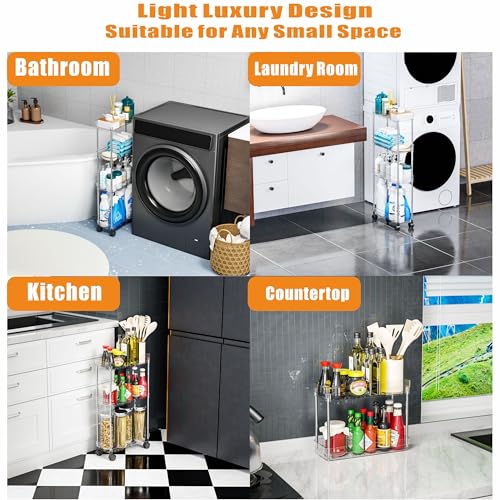 Yieach Clear 3 Tier Slim Rolling Storage Cart with Wheels,6.3″W Thin Shelf,Bathroom Storage Cabinet,Skinny Laundry Cart,Narrow Laundry Room Cart Between Washer and Dryer,Skinny Shelves for Small Space - style: 3 Tier
