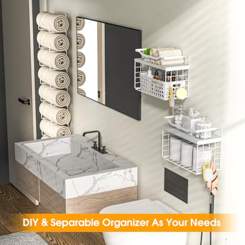 Towel Racks for Bathroom,Towel Rack Wall Mounted, 6 Tier Rolled Or Folded Towel Holder with Floating Shelves, Bathroom Towel Holder for Bath, Hand Towels,Metal,Full White - color: White Plack, size: J-type White Rack