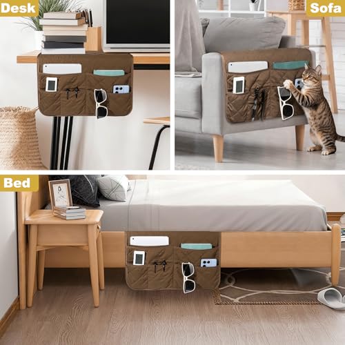 Remote Control Holder for Recliner,Non Slip Armchair Caddy,Sofa Armrest Storage Organizer for Recliner Couch With 6 Pockets for TV Remote,Cell Phone,Magazine - color: Brown