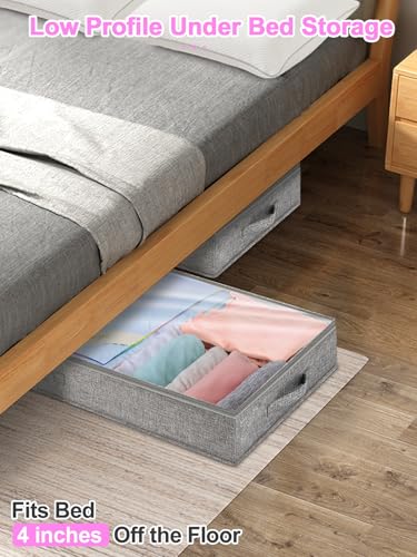 punemi 4 inches Under Bed Storage Containers, Low Profile Underbed Storage, NO STRUCTURE, Soft Foldable Underbed Cloth Storage Bags, Zipper Blanket Storage Container, 2Pack, Grey, 20x40x3.7in - color: Grey-soft-2pack, size: 4 inch
