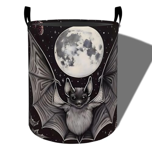 Gothic Bat Laundry Basket, Goth Moon Foldable Oxford Cloth, Waterproof Dirty Clothes Hamper with Handles, Clothing Storage Bucket Toy Organizer for Bathroom Bedroom Dorm, 19.7"x15.7" - style: Bat