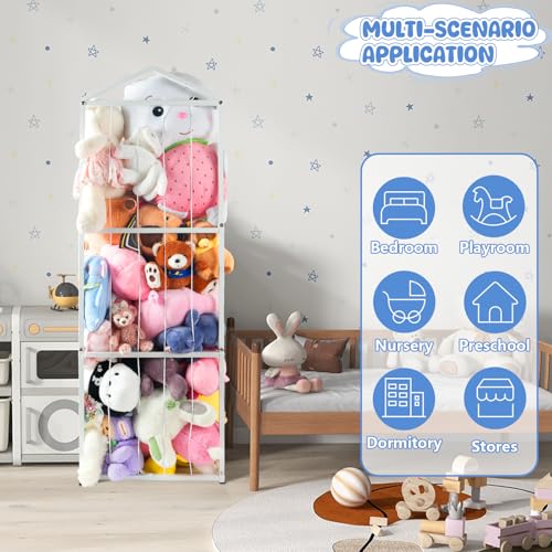 NomNest Stuffed Animal Storage Zoo, Large Carbon Steel Plushies Organizer, Heavy Duty Metal Teddy Bear Toy Holder for Kids' Bedroom & Playroom & Nursery (Non-Wheeled, White) - color: Non-wheeled, White