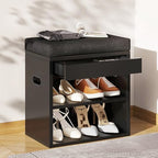 YMYNY Small Shoe Storage Bench with Cushion and Drawer, 2 Tier Adjustable Entryway Bench with Storage, Wooden Shoe Rack Bench for Entryway, Living Room, Hallway, Closet, Bedroom, Black, HSC002B - color: Black