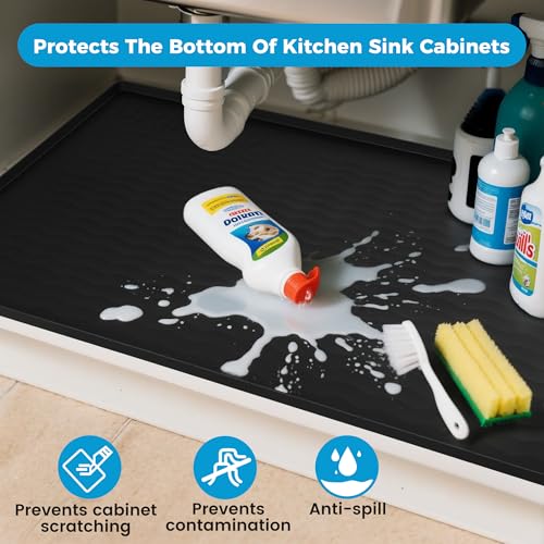URMONA 19'' x 12'' Waterproof Silicone Under Sink Mat Cabinet and Counter Protector, Shelf Liner for Kitchen and Bathroom, Storage and Organizers, Litter Mat, Pet Cat Puppy Essentials(Brown) - color: Brown, size: 19"L x 12"W