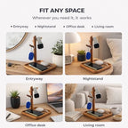 Acacia Wood Key Tray for Entryway Table, Wooden Catchall Organizer with Jewelry Storage Rack, Valet Tray for Keys Wallet Watches Sunglasses Rings(Square) - style: Square