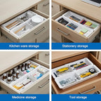 2 PCS Sliding Drawer Tray with Adjustable Dividers, Expandable Kitchen Storage Organizer, Sliding Drawer Bin, Expandable Drawer Organizer, Drawer Organizer Trays For Utensils, Flatware, Junks