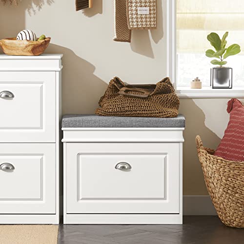 Haotian Shoe Storage Bench, Small Shoe Cabinet for Entryway, Narrow Shoe Rack with 1 Flip-Drawer and Seat Cushion, White, FSR82-K-W - color: White, size: 1 Drawer:24x9.4x20"