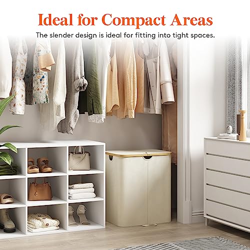 Lifewit 120L Double Laundry Hamper with Lid, Large Laundry Basket with Removable Bag & Bamboo Handles, Fodable Tall Dirty Clothes Hamper for Laundry Collapsible Bin for Bathroom Bedroom Dorm, Beige - color: Beige, size: 120L