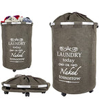 dbest products Bigger Laundry Trolley 360 Rolling Hamper Basket on wheels Bag Cart Large Capacity with Removable Liner for Dirty Clothes Drawstring Cover 4 Swivels, Brown - color: Brown, size: Bigger Swivel Wheels