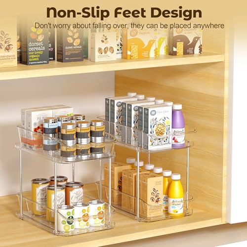Incostar 2 Tier Pull-Out Organizer for Bathroom Kitchen, Under Sink Storage with Dividers, Ideal for Cabinet, Cupboard Organization, Slide-Out Clear Storage, 2 Pack - style: 2 Pack 2Tier