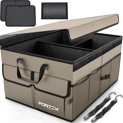 FORTEM Trunk Organizer For SUV Car Trunk Organizer, Foldable Storage, Car Accessories for Women Men, Collapsible Bag, Perfect Christmas Gifts, 600D Oxford, Non Slip Bottom, Straps, Soft Cover (65L) - color: Beige, size: Large (65L)