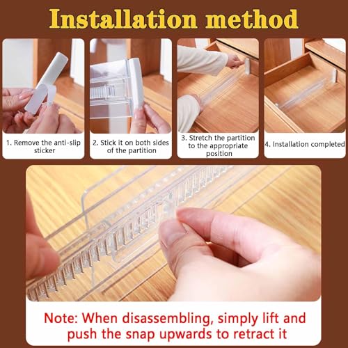 4 Pcs Drawer Dividers for Clothes, 3.15" High 11.34"-19.69" Adjustable Expandable Dresser Drawer Organizer, Clear Plastic Separators for Dresser, Baby Clothing (4, white‌) - color: white‌