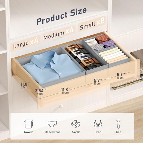 DIMJ Drawer Organizer Clothes - 16 Pack Baby Dresser Organizer for Nursery, Foldable Drawer Organizer Bins for Closet Bedroom Organization, Fabric Clothes Storage Dividers for Underwears, Socks, Bras - color: Gray, size: 16 Pack