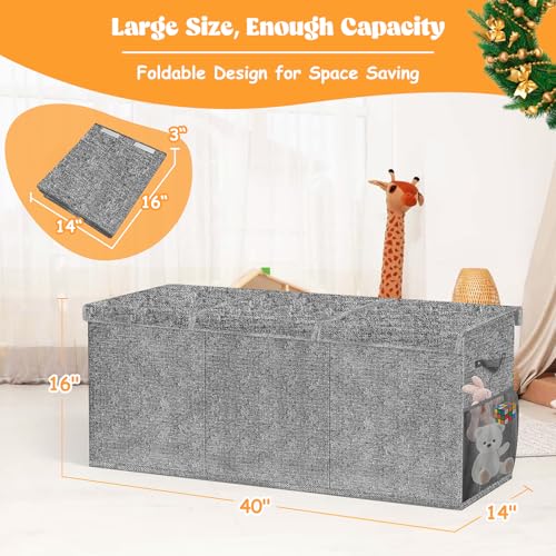 Beadsky Extra Large Toy Box, Toys Chest for Toddlers with Lids, Collapsible Toy Storage Organizer, Kids Bin Boxes Storage Basket for Boys, Girls, Nursery, Living Room, Playroom, 40"x14"x16", Gray - color: Gray