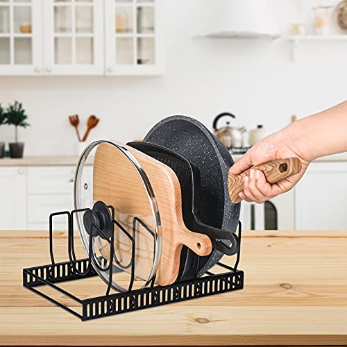 Toplife Pot Lids Organizer Rack for Cabinet and Countertop, 7+ Pan Lids and Bakeware Organizer Rack Holder with 7 Adjustable Compartments - Black - color: Black, size: Pot Lid Organizer