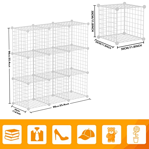 HUBSON Wire Cube Storage Organizer, Book/Toy/Craft/Potted Plants and petCloset Organizers and Storage Shelves, 9-Cube Freely Combinable Metal Grids Storage Shelf, White Iron - color: White Iron, size: 9 Cubes