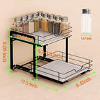 Spice Rack Organizer for Kitchen, Pull Out Spice Racks for Inside Cabinets, 2 Tier Spice Shelf Organization for Cabinet Seasoning, No Drilling Install for Home Kitchen Space Saving, 1 Pack