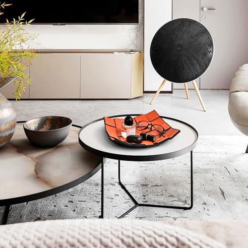 MSJGA Valet Tray PU Leather Key Holder Bowl for Women and Men Entryway Table Nightstand Desk Tray for Wallet, Keys Men's Gift - Orange & Black, 9.8" L x 9.8" W x 2" H - color: Orange + Black