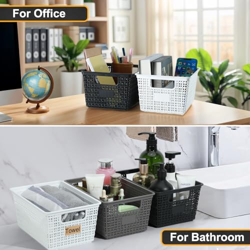 Storage Bins with Lids | Plastic Storage Baskets with Lids for Office Organization,Stackable Organizing Bins with Latching Design, Easy-Clean Boxes for Home, Office, Toys & Classroom Supplies, 6 packs - color: Black