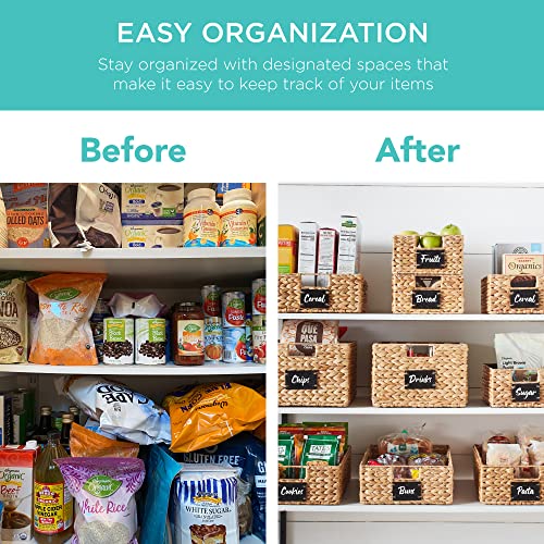 Best Choice Products Pantry Baskets Set of 2 16x12in Water Hyacinth Storage Baskets, Woven Wicker Kitchen Organizers with handles w/Chalkboard Label Chalk Marker - Natural - color: Natural, size: 12x16x8in