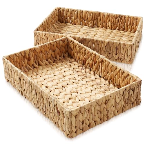 Casafield Set of 2 Bathroom Storage Baskets, Natural - Water Hyacinth, 15.75" W x 11.25" D x 3.25" H, Woven Toilet Tank Topper Bins for Organizing Tissues, Toilet Paper, Toiletries, Shelves - color: Natural - Hyacinth, size: 15.75" x 11.25" x 3.25"