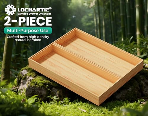 Bamboo Kitchen Drawer Organizer Set of 2, Stackable 15" x 6" Wood Silverware Utensil Tray for Drawers Bins, Cutlery & Flatware Storage – Wooden Boxes Organizers for Junk Drawer, Bathroom, RV - size: 15" x 6" x 2"