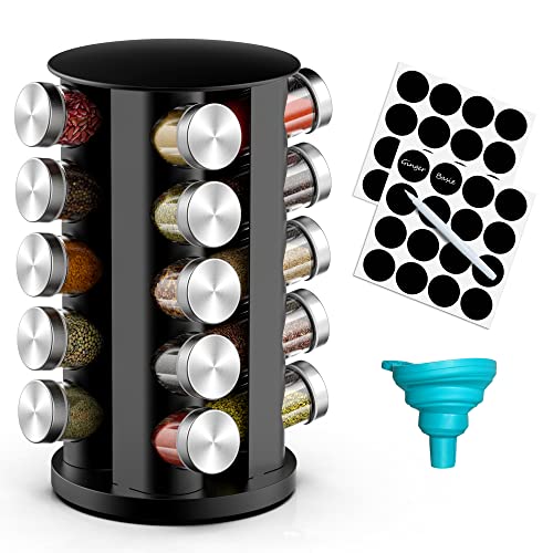 Handisen Rotating Spice Rack Organizer for Cabinet, Spice Racks Storage with 20 Jars, Spinning Spice rack for Kitchen Countertop, Spice Holder,Seasoing Storage Racks, Silver - color: Silver