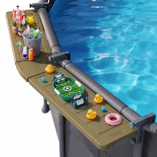 POOLHACKER Poolside Bar Extended for Above-Ground Round Pools, Original Swim-Up Bar Table, Foldable Patio Poolside Table, Weather-Resistant Stable Tabletop, Easy Maintenance, Brown - color: Extended Brown