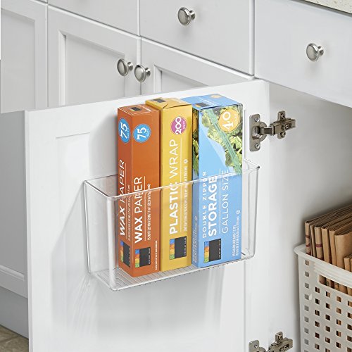 mDesign Plastic Adhesive Mount Storage Organizer Container for Kitchen or Pantry Wall Organization - Space Saving Holder for Sandwich Bags, Foil - 11" Wide - Ligne Collection - Clear - size: 11 x 3.5 x 6.5 (Pack of 1)