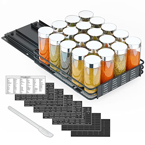 SpaceAid Pull Out Spice Rack Organizer for Cabinet, Heavy Duty Slide Out Seasoning Kitchen Organizer, Cabinet Organizer, with Labels and Chalk Marker, 8.5" W x10.75 D x2.5 H, 1 Drawer 1-Tier - style: 8.5" W, 1-Tier